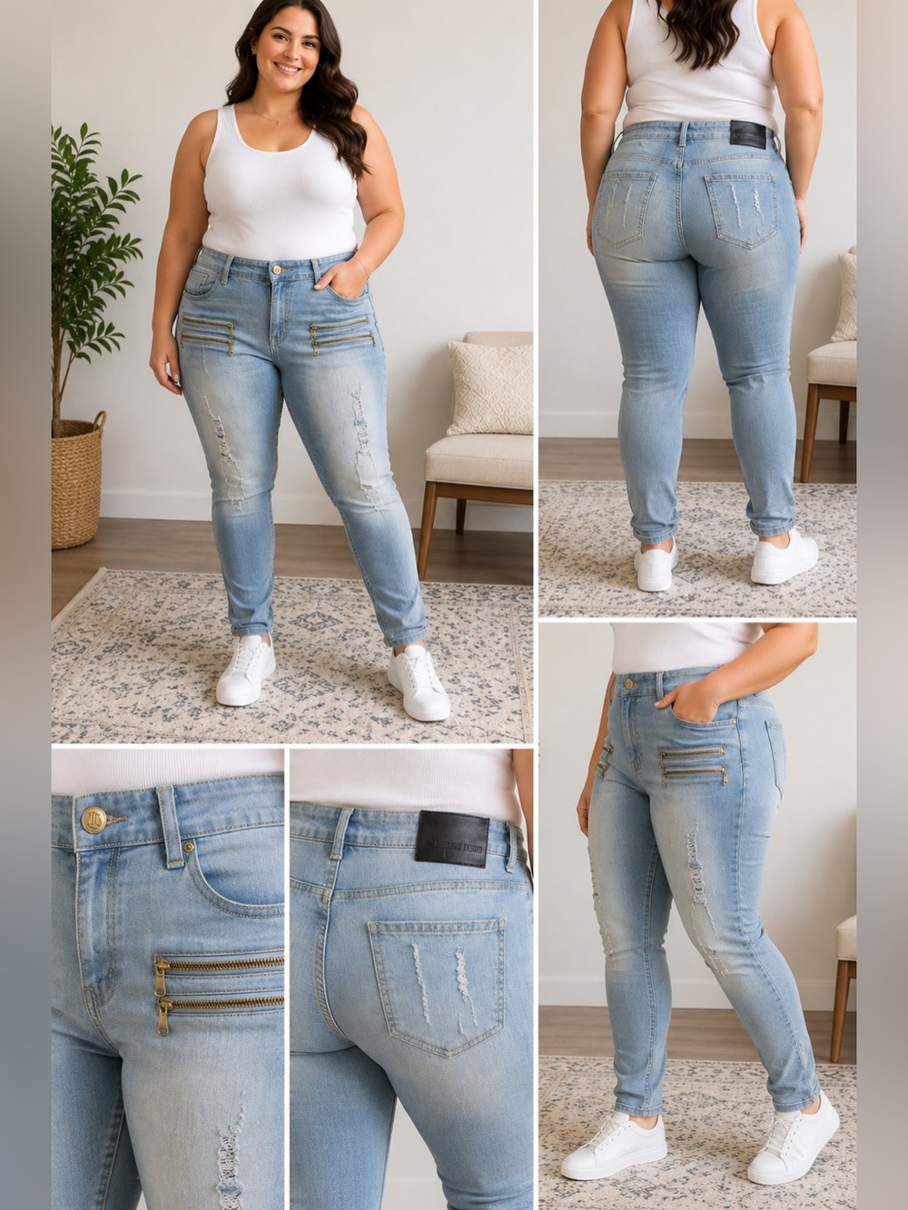 Argonaut Nation Men’s 34x34 Light Wash Distressed Moto Skinny Jeans Zip Pockets